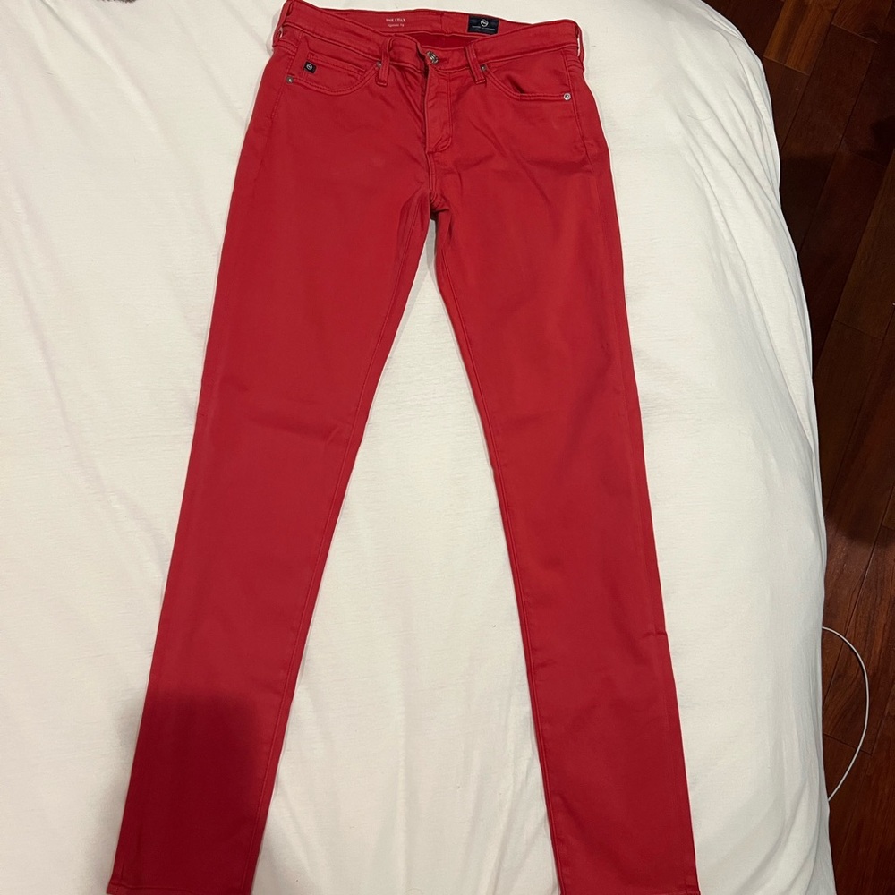 AG Adriano Goldschmied The Stilt Cigarette Leg Red Pants
